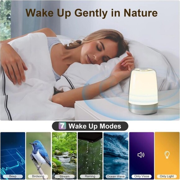 Sunrise Alarm Clock, Wake up Light Alarm Clock, 3 Ways Dimmable Modern Small Dig - Picture 3 of 12